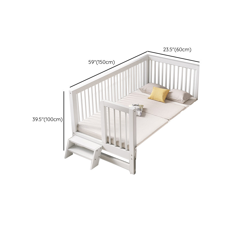 White Baby Crib Scandinavian Beech Nursery Bed with Guardrails