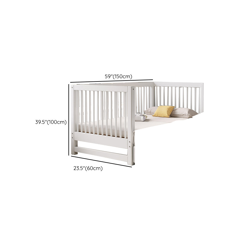 White Baby Crib Scandinavian Beech Nursery Bed with Guardrails