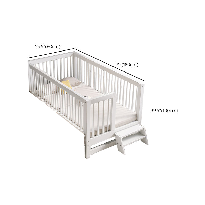 White Baby Crib Scandinavian Beech Nursery Bed with Guardrails