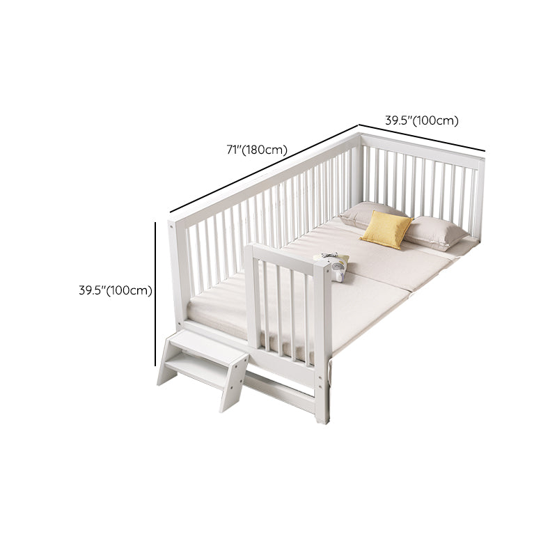 White Baby Crib Scandinavian Beech Nursery Bed with Guardrails