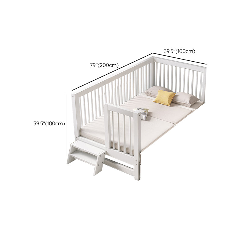 White Baby Crib Scandinavian Beech Nursery Bed with Guardrails