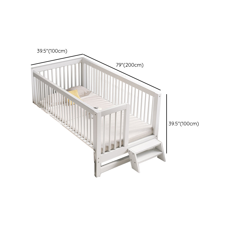 White Baby Crib Scandinavian Beech Nursery Bed with Guardrails