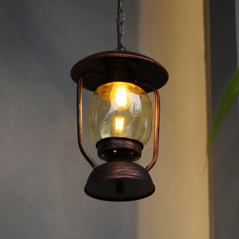 1 Light Yellow Glass Pendant Lighting Coastal Brass/Bronze Kerosene Corridor Metal Hanging Ceiling Light