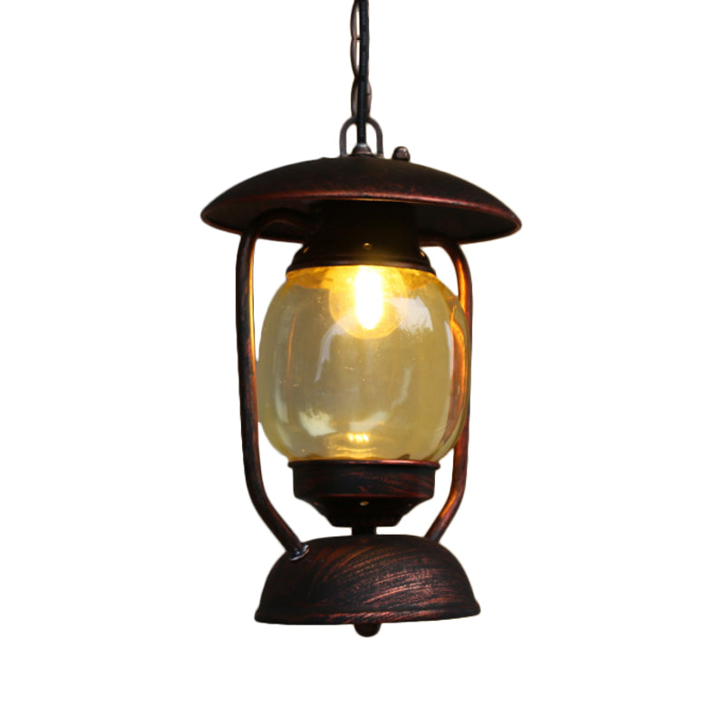 1 Light Yellow Glass Pendant Lighting Coastal Brass/Bronze Kerosene Corridor Metal Hanging Ceiling Light