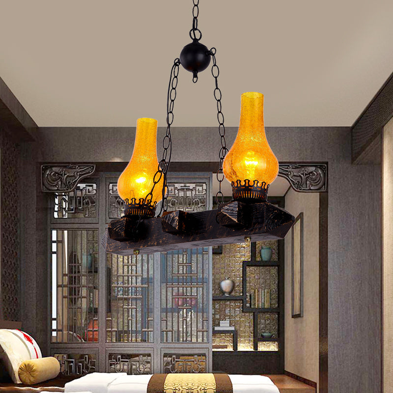 Black Vase Chandelier Lamp Farm Yellow Crackle Glass 2 Heads Dining Room Pendant Lighting Fixture