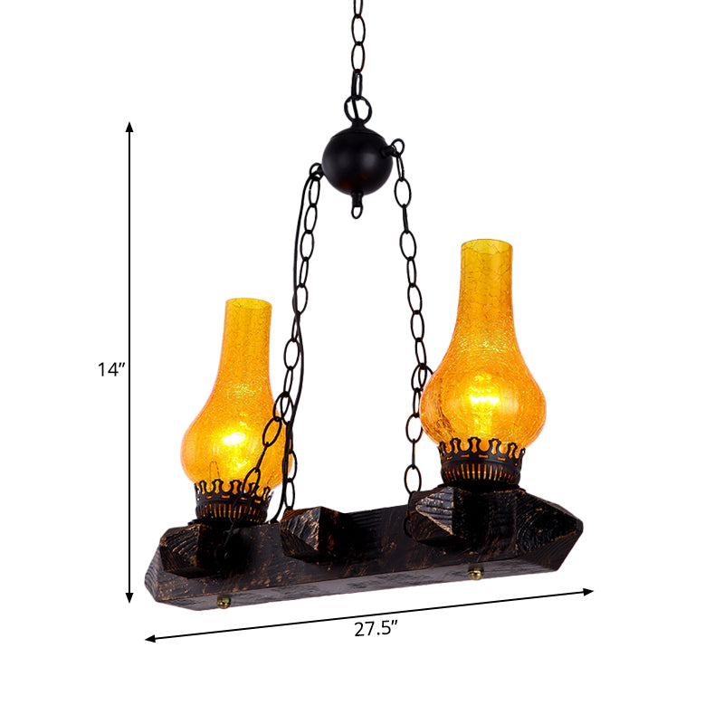 Black Vase Chandelier Lamp Farm Yellow Crackle Glass 2 Heads Dining Room Pendant Lighting Fixture