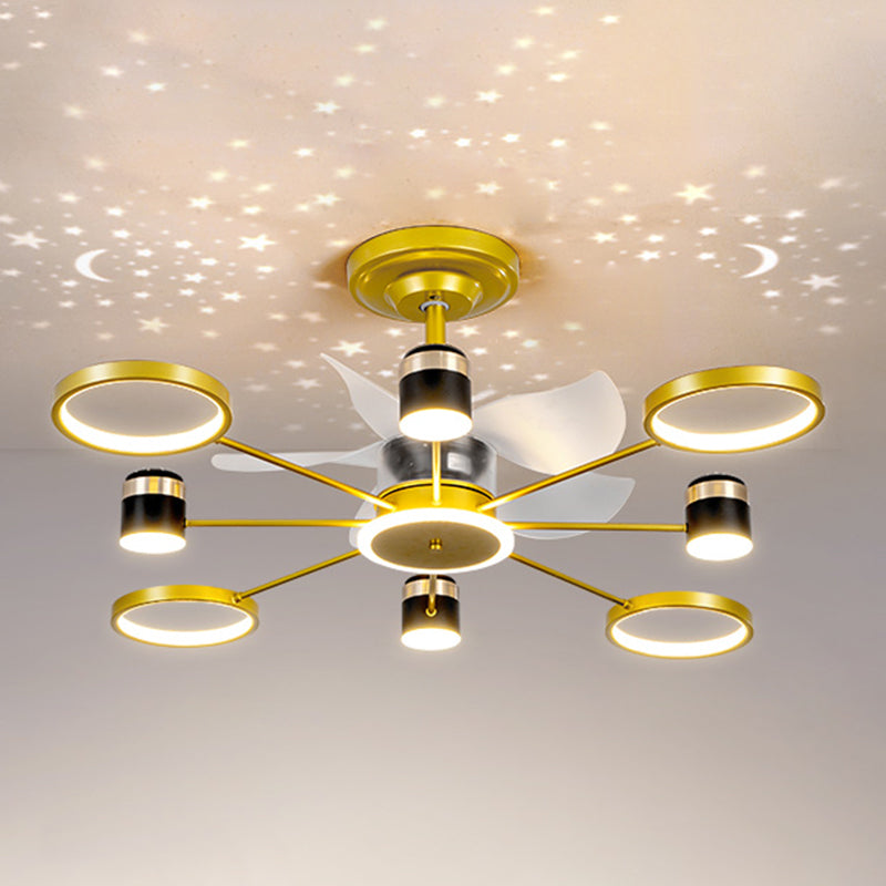 Round Shape Metal Ceiling Fans Modern Style Multi Lights Flush Ceiling Fan