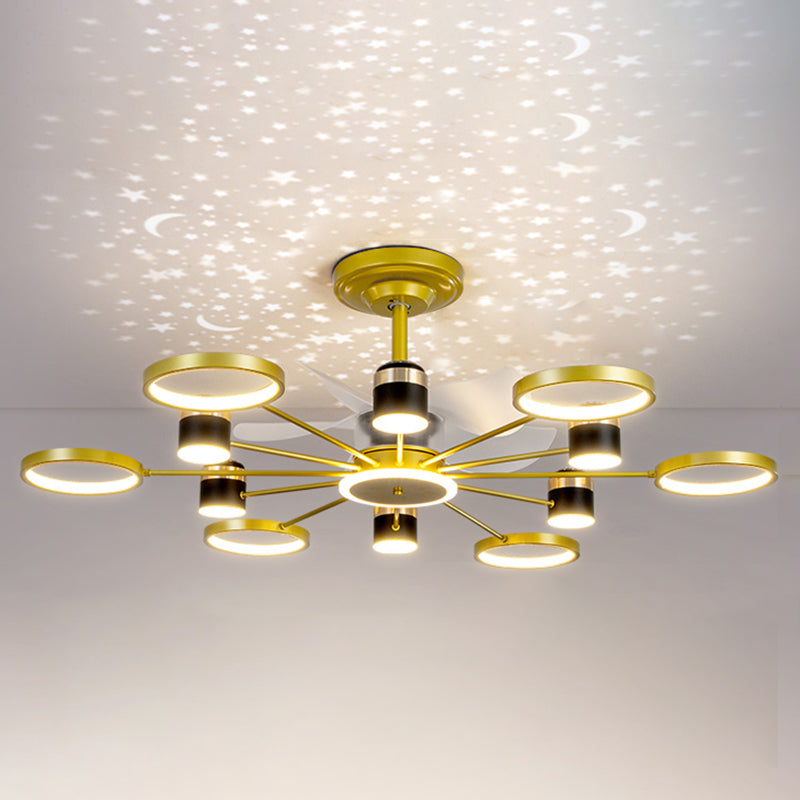 Round Shape Metal Ceiling Fans Modern Style Multi Lights Flush Ceiling Fan