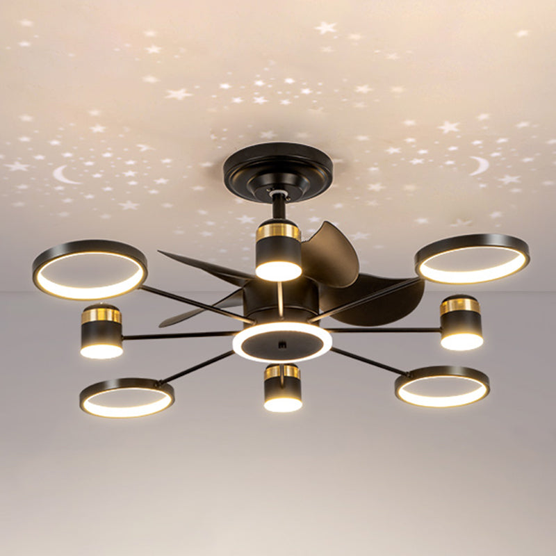 Round Shape Metal Ceiling Fans Modern Style Multi Lights Flush Ceiling Fan