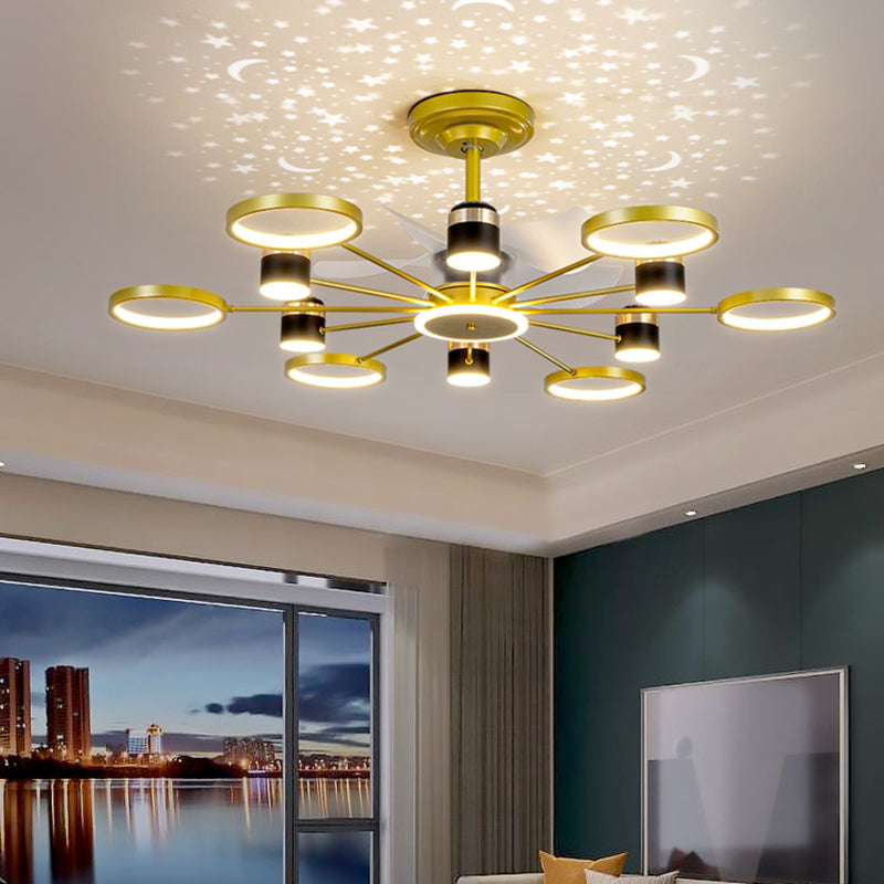 Round Shape Metal Ceiling Fans Modern Style Multi Lights Flush Ceiling Fan