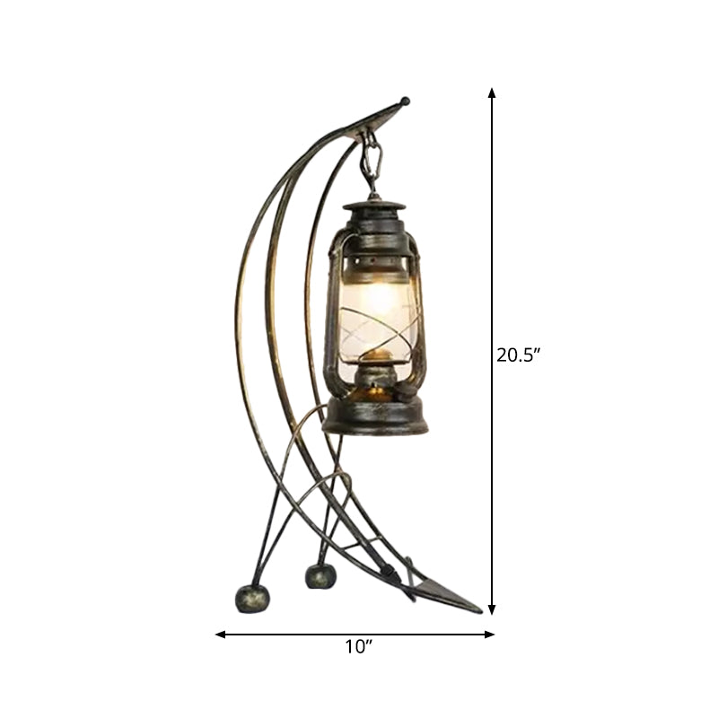 1 Light Desk Lighting Industrial Kerosin Clear Glass Tischlampe in Messing mit Bogenbasis