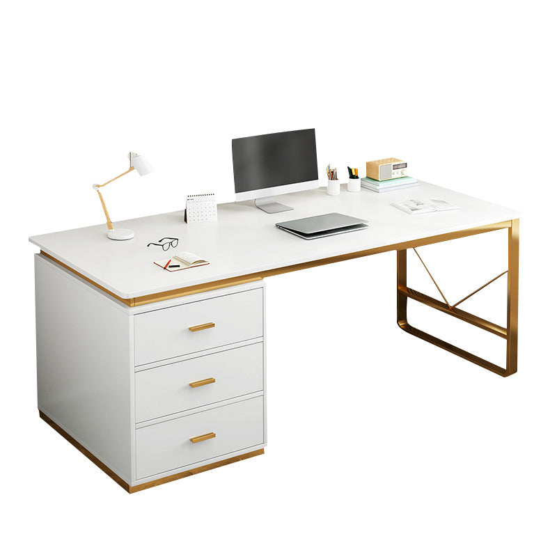 Contemporary 3 Drawers Office Desk Antique Finish Computer Desk