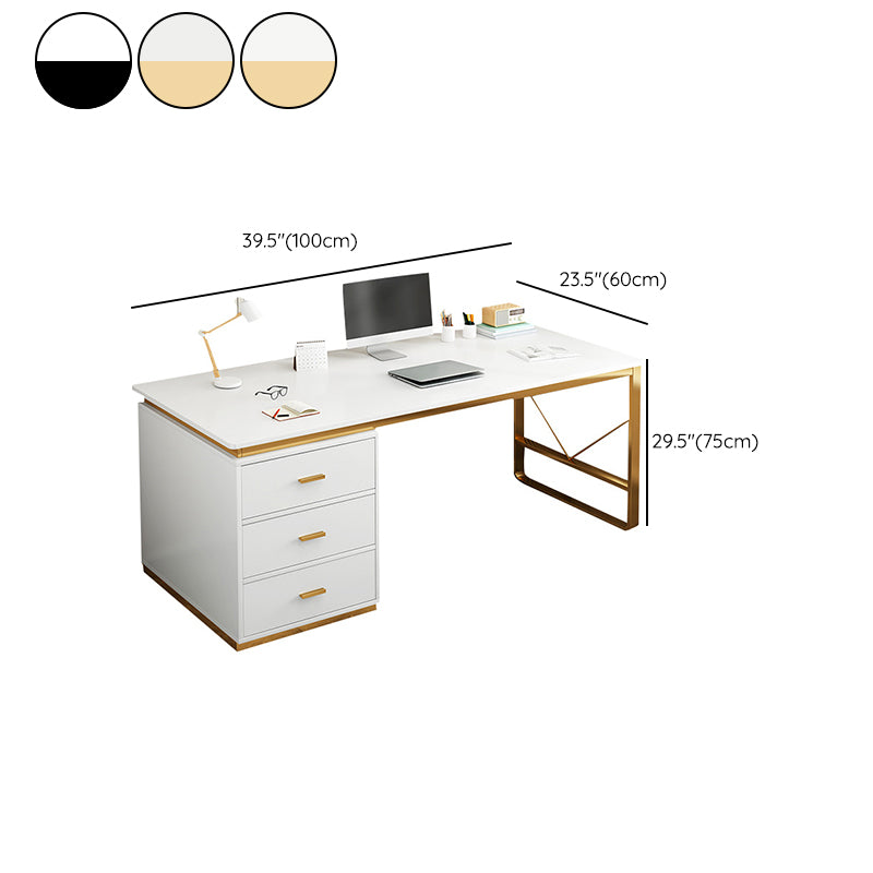 Contemporary 3 Drawers Office Desk Antique Finish Computer Desk