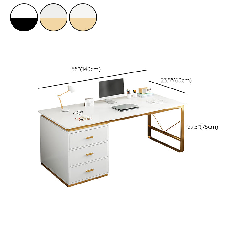 Contemporary 3 Drawers Office Desk Antique Finish Computer Desk