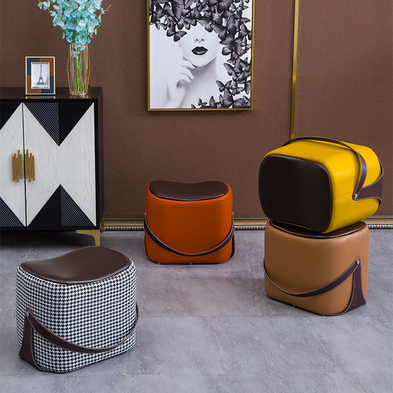 Contemporary Rectangle Shape Ottoman Faux Leather Upholstered Pouf