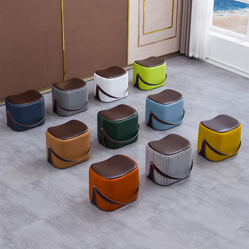 Contemporary Rectangle Shape Ottoman Faux Leather Upholstered Pouf