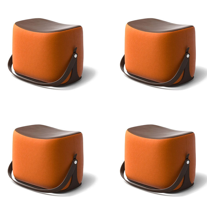 Contemporary Rectangle Shape Ottoman Faux Leather Upholstered Pouf