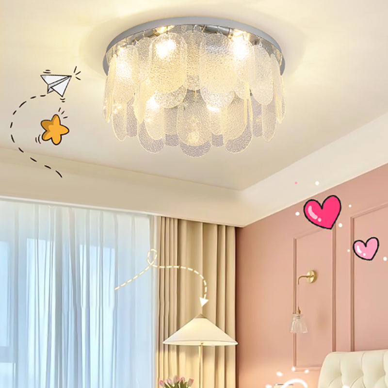 Metal Modern Flush Mount Circle Shape Ceiling Light with Glass Shade for Living Room