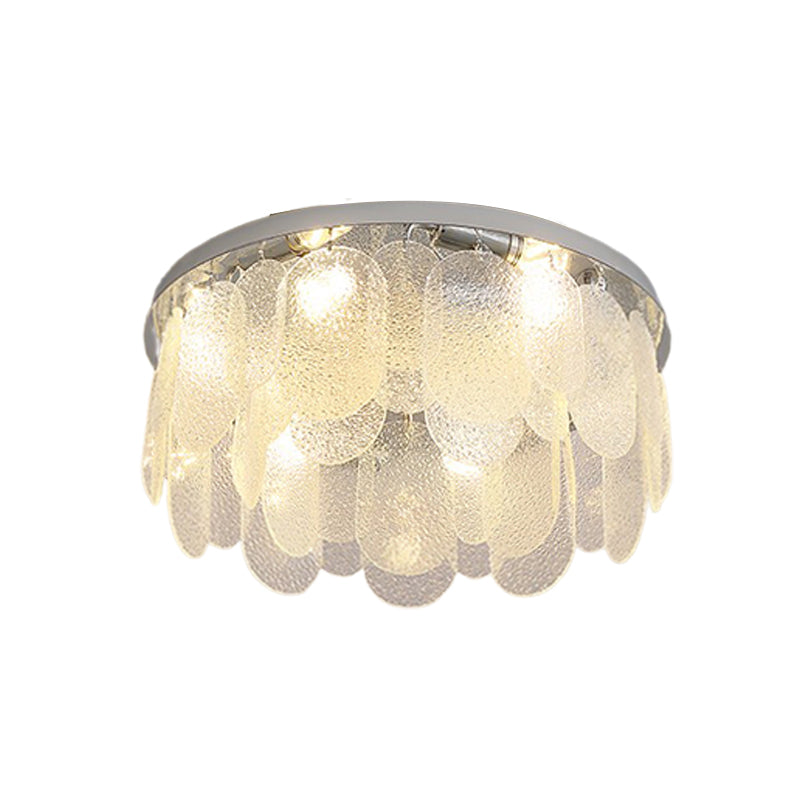 Metal Modern Flush Mount Circle Shape Ceiling Light with Glass Shade for Living Room