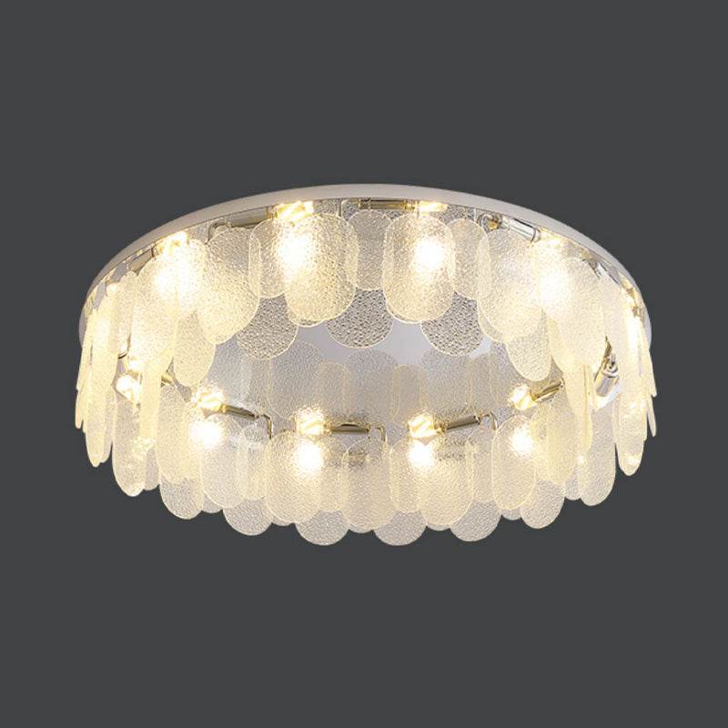 Metal Modern Flush Mount Circle Shape Ceiling Light with Glass Shade for Living Room