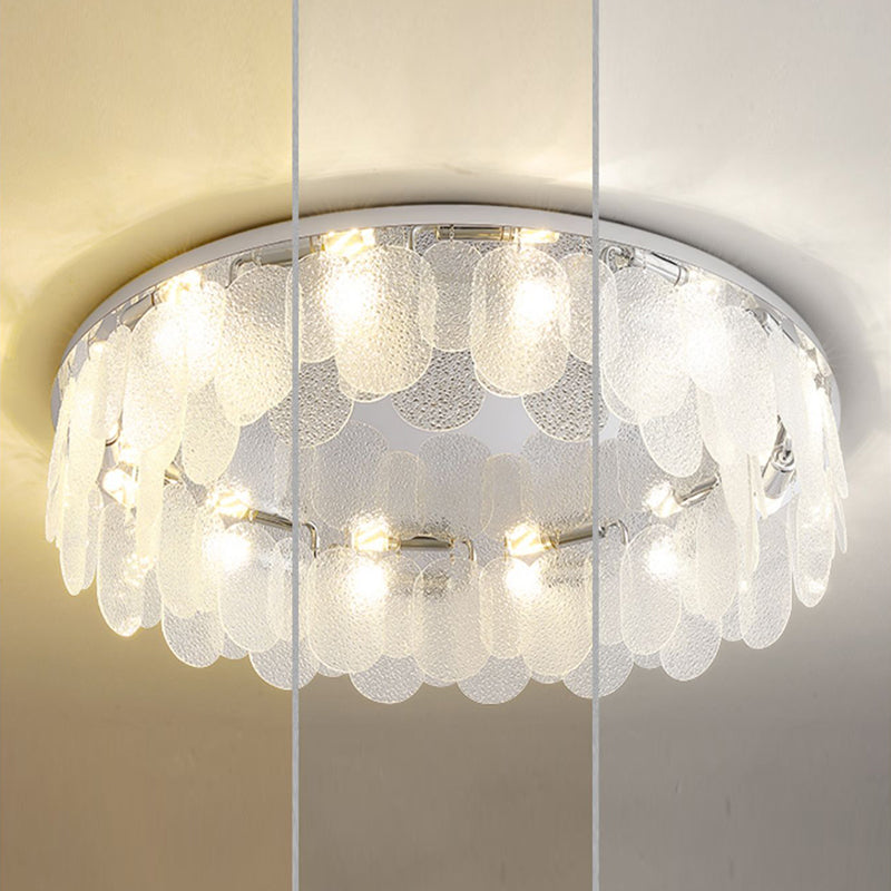 Metal Modern Flush Mount Circle Shape Ceiling Light with Glass Shade for Living Room