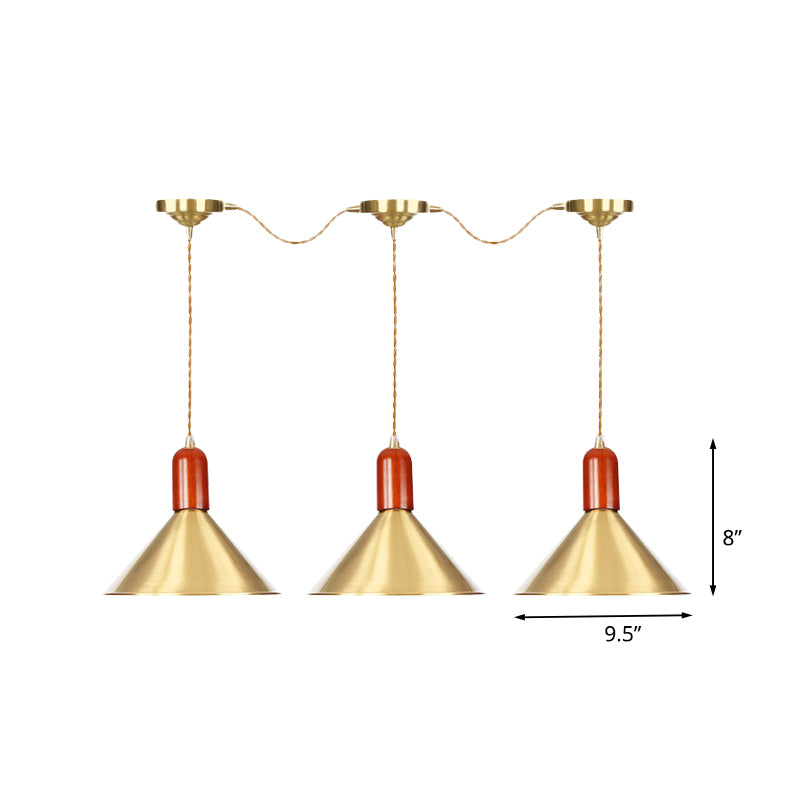 Metallic Gold Finish Multi-Light Pendant Conical 3/5/7 Lights Industrial tandem hangende plafondlamp