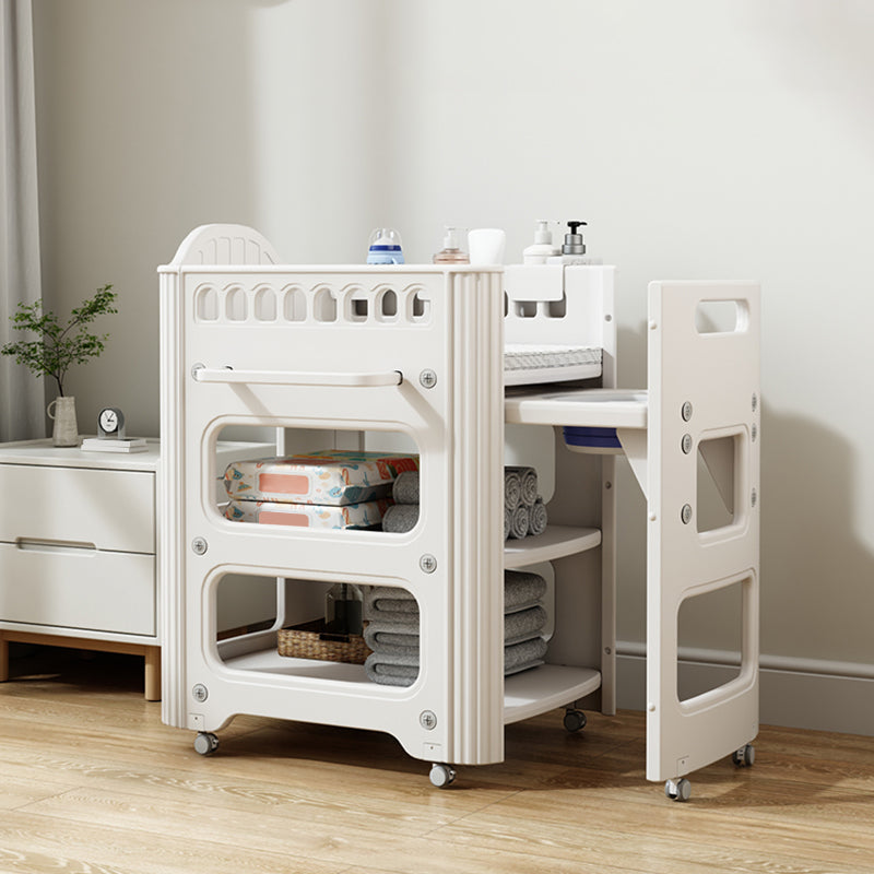 Modern Pure White Changing Table with Pad and Storage, Flat Top Baby Changing Table