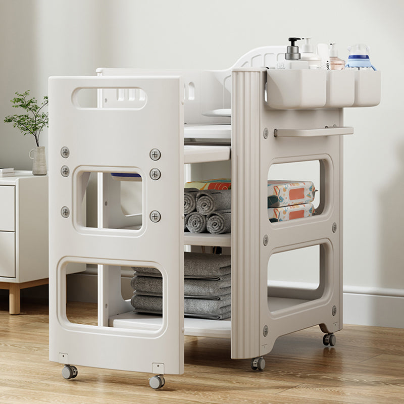 Modern Pure White Changing Table with Pad and Storage, Flat Top Baby Changing Table