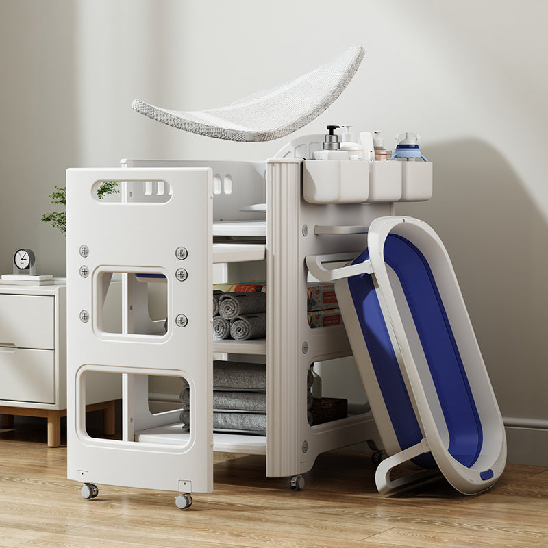Modern Pure White Changing Table with Pad and Storage, Flat Top Baby Changing Table