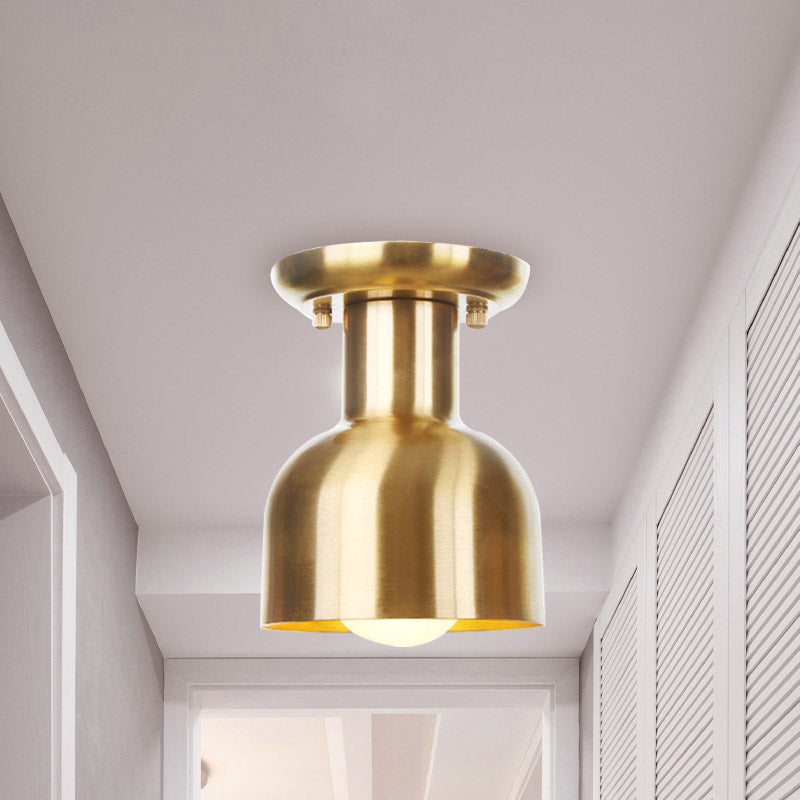 Gold Barn/Dome/Cone Semi Flush Mount Light Industrial Metallic 1 Bulb Hall Flush Lámina de techo de techo