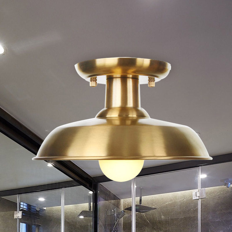 Gold Barn/Dome/Cone Semi Flush Mount Light Industrial Metallic 1 Bulb Hall Flush Lámina de techo de techo