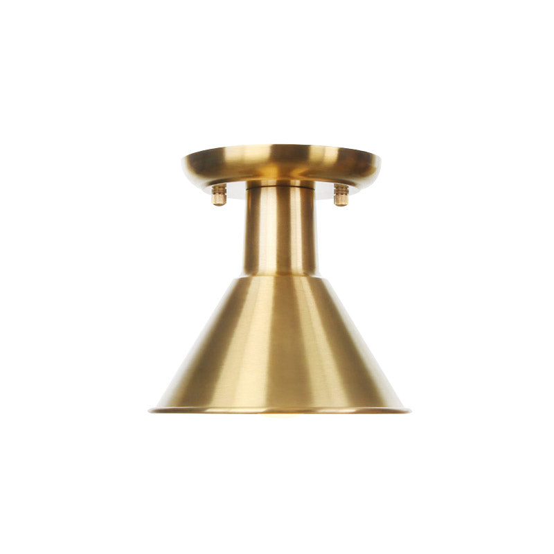 Gold Barn/Dome/Cone Semi Flush Mount Light Industrial Metallic 1 Bulb Hall Flush Lámina de techo de techo