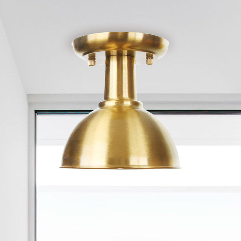 Gold Barn/Dome/Cone Semi Flush Mount Light Industrial Metallic 1 Bulb Hall Flush Lámina de techo de techo