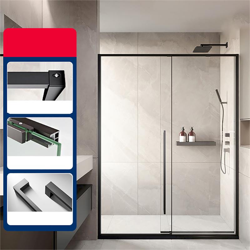 Silver Single Sliding Shower Bath Door Metal Semi-Frameless Shower Door