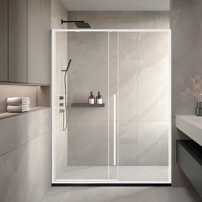 Silver Single Sliding Shower Bath Door Metal Semi-Frameless Shower Door