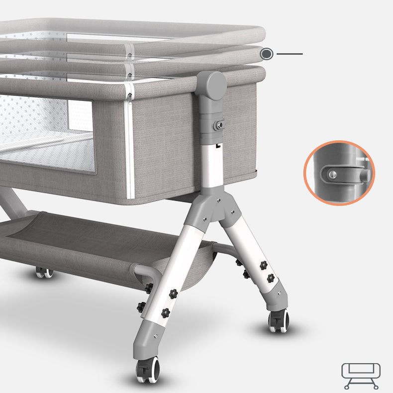 Metal Adjustable Bedside Bassinet Gliding Rectangle Crib Cradle for Toddler