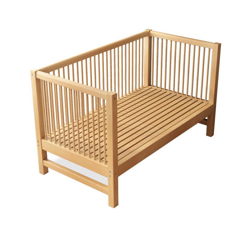 Solid Wood Baby Crib Farmhouse Beech Nursery Bed with Guardrails