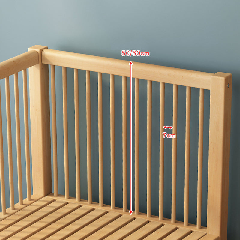 Solid Wood Baby Crib Farmhouse Beech Nursery Bed with Guardrails