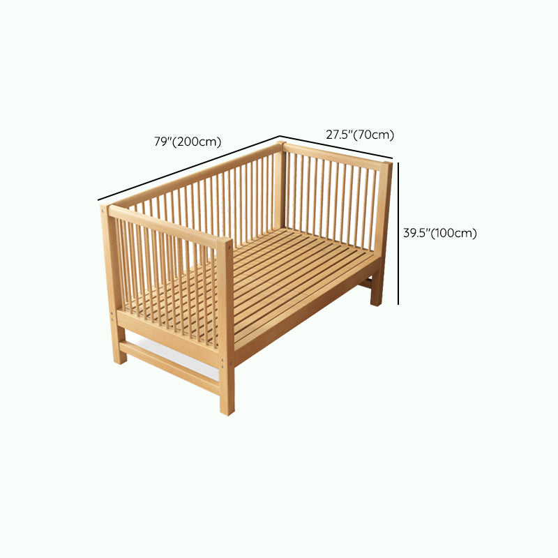 Solid Wood Baby Crib Farmhouse Beech Nursery Bed with Guardrails