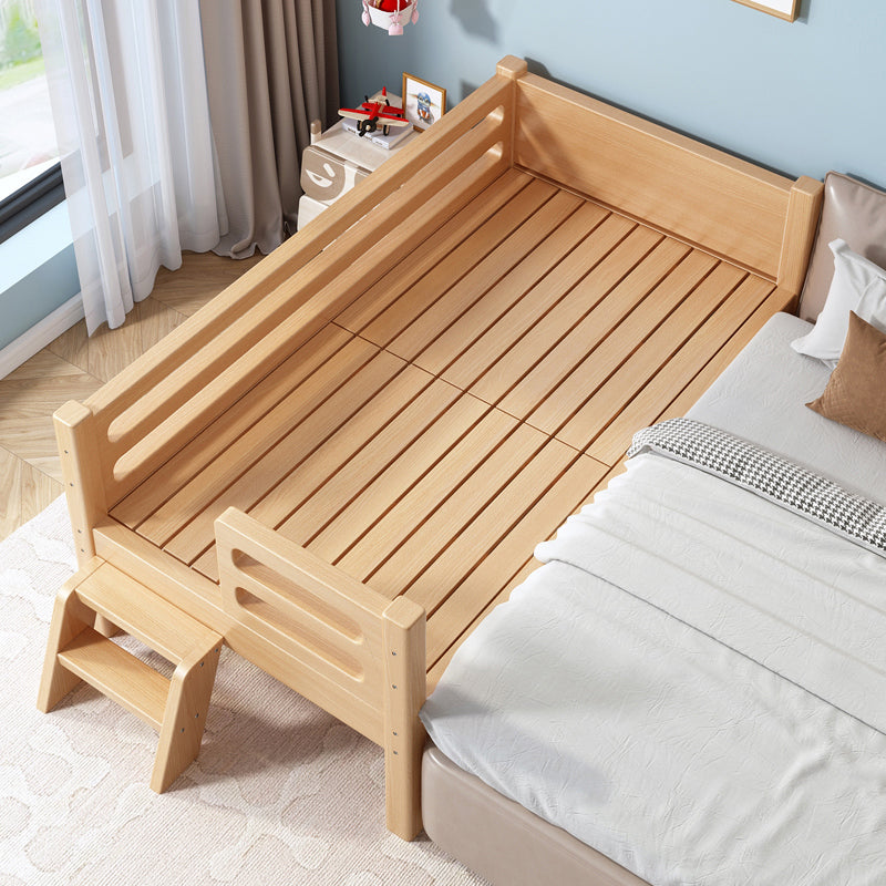 Solid Wood Baby Crib Modern Beech Nursery Bed with Guardrails