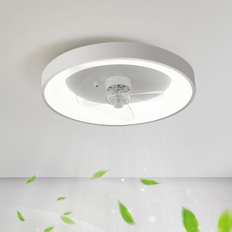 Round Shape Metal Ceiling Fans Modern Style 1 Light Flush Ceiling Fan in White