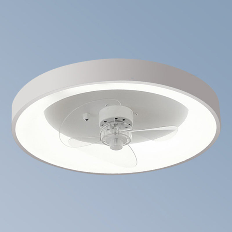 Round Shape Metal Ceiling Fans Modern Style 1 Light Flush Ceiling Fan in White