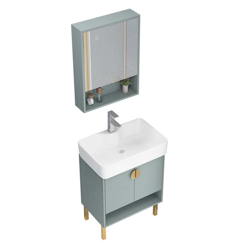 Rectangular Glam Sink Vanity Green Ceramic Single-Sink Freestanding Vanity Set