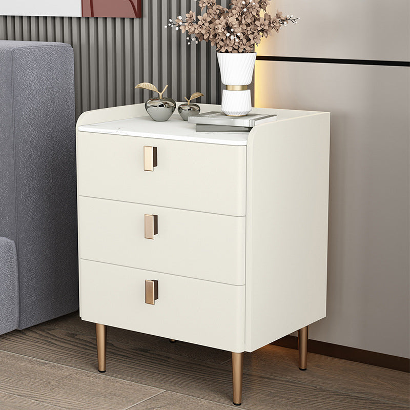 Contemporary Bed Nightstand Stone Bedside Cabinet with 3 Drawers