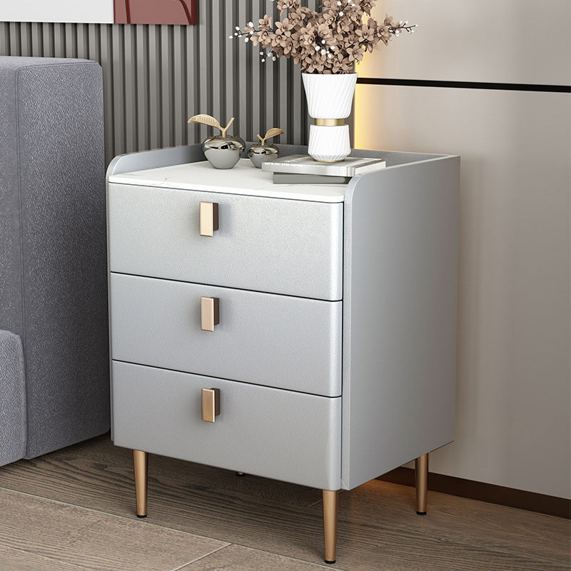 Contemporary Bed Nightstand Stone Bedside Cabinet with 3 Drawers