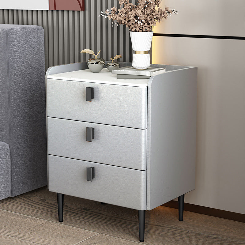 Contemporary Bed Nightstand Stone Bedside Cabinet with 3 Drawers