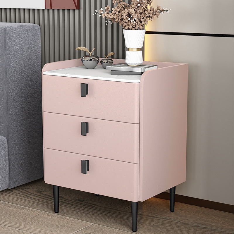 Contemporary Bed Nightstand Stone Bedside Cabinet with 3 Drawers