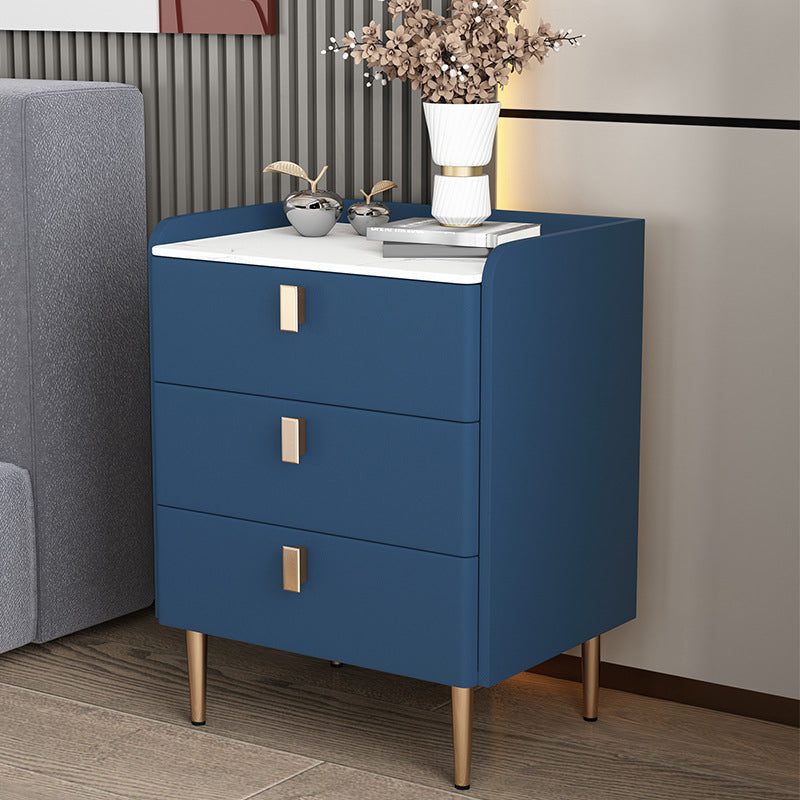 Contemporary Bed Nightstand Stone Bedside Cabinet with 3 Drawers