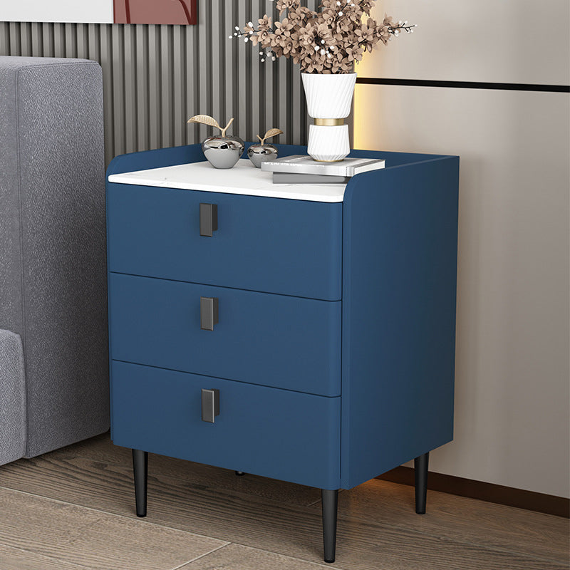 Contemporary Bed Nightstand Stone Bedside Cabinet with 3 Drawers