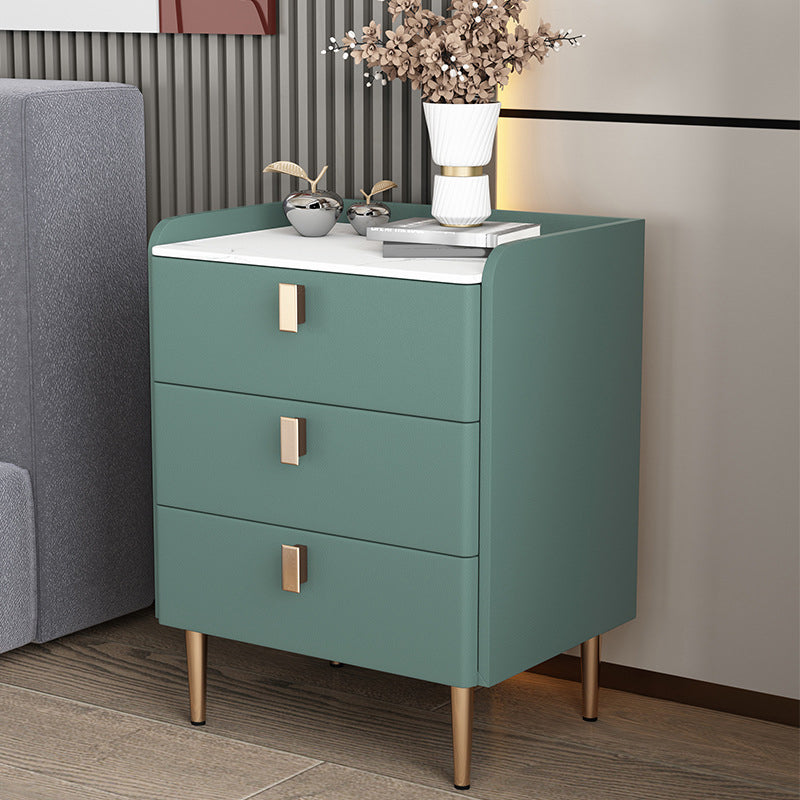 Contemporary Bed Nightstand Stone Bedside Cabinet with 3 Drawers